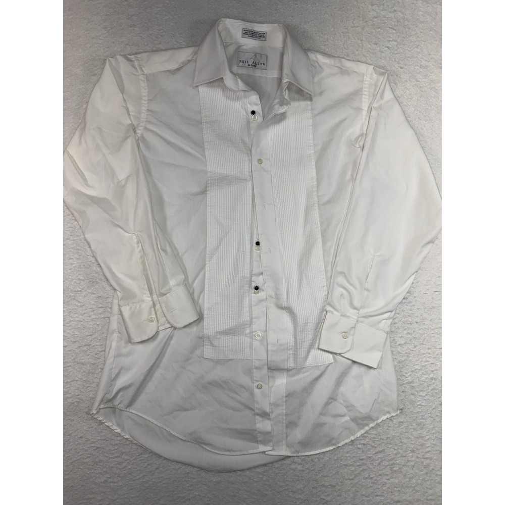 Neil Allyn Mens White Wing Tip Collar Pleated Bib Front Tuxedo Shirt M 32/33